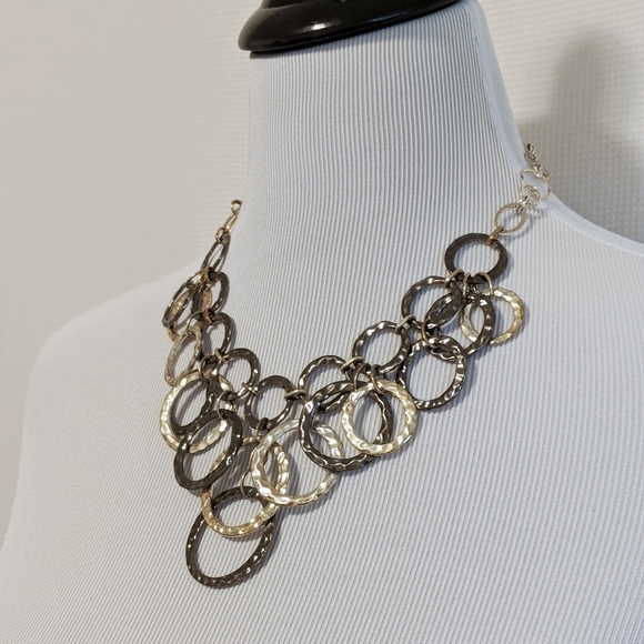 Hammered Metal Geometric Statement Necklace - Picture 2 of 2
